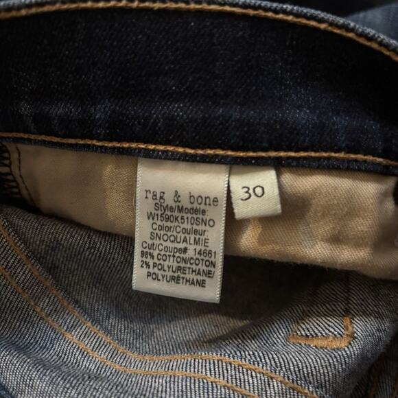 Rag & Bone Dre Snoqualmie Wash Mid Rise Jeans 30 Dark Blue Denim Roll Cuff NWOT - Picture 4 of 10